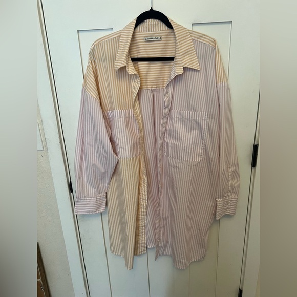 Abercrombie Relaxed Shirt Dress Stripped Pink & Orange Contrast Button Size XL - Picture 1 of 7